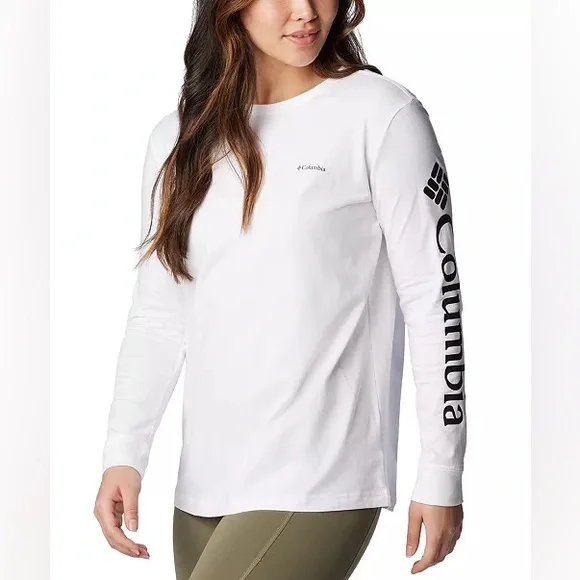 Columbia women's rapid creek long-sleeve top shirt white pink logo M omni shade - Picture 16 of 16